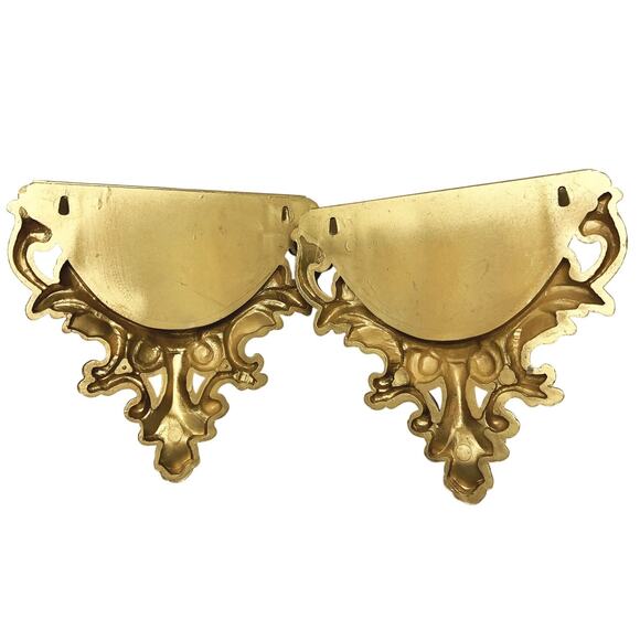 Vintage Pair Homco Gold Plastic Wall Pocket Planter Vase Hollywood Regency 1978 - Picture 4 of 10